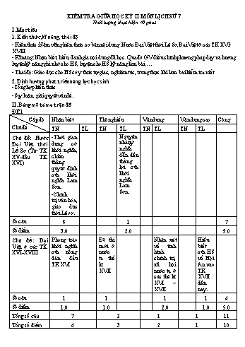 Đề kiểm tra giữa học kỳ II môn Lịch sử Lớp 7 (Có đáp án)