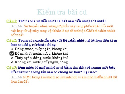 Bài giảng Vật lý Lớp 8 - Tiết 29, Bài 23: Đối lưu. Bắc xạ nhiệt