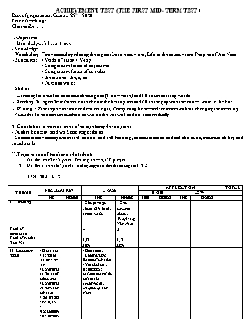 Đề kiểm tra giữa học kỳ I môn Tiếng Anh Lớp 8 - Năm học 2020-2021 - Trường THCS Nhơn Phúc (Có đáp án)