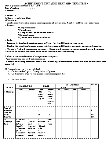 Đề kiểm tra giữa học kỳ I môn Tiếng Anh Lớp 9 - Năm học 2020-2021 - Trường THCS Nhơn Phúc (Có đáp án)