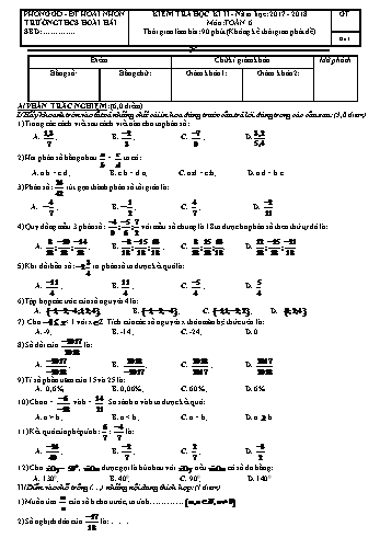 Đề kiểm tra học kì II môn Toán Lớp 6 - Năm học 2017-2018 - Trường THCS Hoài Hải (Có đáp án)