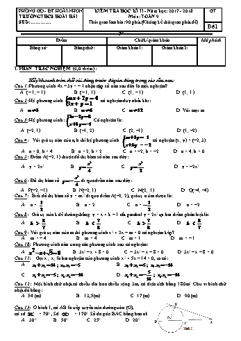 Đề kiểm tra học kì II môn Toán Lớp 9 - Năm học 2017-2018 - Trường THCS Hoài Hải (Có đáp án)