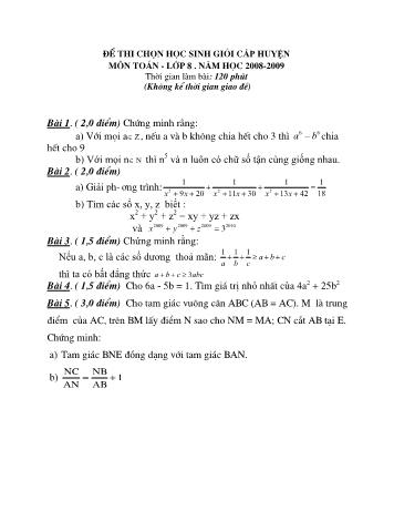 Đề thi chọn học sinh giỏi cấp huyện môn Toán Lớp 8 - Năm học 2008-2009