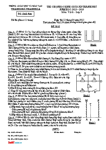 Đề thi chọn học sinh giỏi cấp Thành phố môn Vật lí Lớp 9 - Năm học 2015-2016 (Có đáp án0