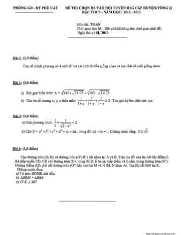 Đề thi chọn học sinh vào đội tuyển học sinh giỏi cấp huyện (Vòng 2) bậc THCS năm học 2012-2013 môn Toán