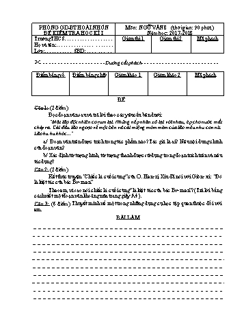 Đề thi học kì I môn Ngữ văn Lớp 8 - Năm học 2017-2018 - Phòng GDĐT Hoài Nhơn (Có đáp án)