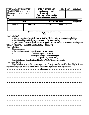 Đề thi học kì I môn Ngữ văn Lớp 9 - Năm học 2017-2018 - Phòng GDĐT Hoài Nhơn (Có đáp án)