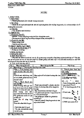 Giáo án Hóa học Lớp 8 - Tiết 54, Bài 36: Nước - Năm học 2018-2019 - Huỳnh Phúc Tài