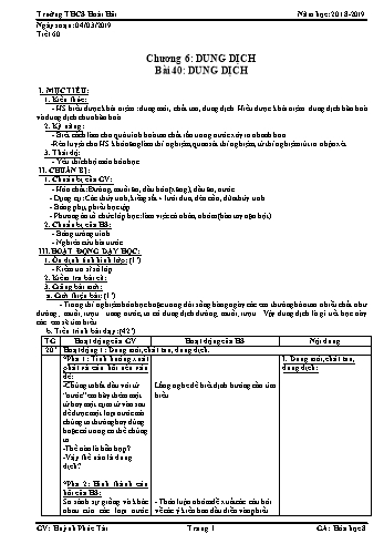 Giáo án Hóa học Lớp 8 - Tiết 60, Bài 40: Dung dịch - Năm học 2018-2019 - Huỳnh Phúc Tài