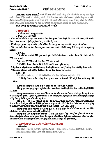 Giáo án Hóa học Lớp 9 - Chủ đề 4: Muối - Năm học 2019-2020 - Nguyễn Đức Tuấn