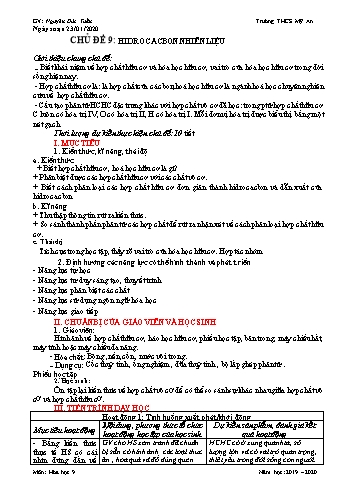 Giáo án Hóa học Lớp 9 - Chủ đề 9: Hidrocacbon nhiên liệu - Năm học 2019-2020 - Nguyễn Đức Tuấn