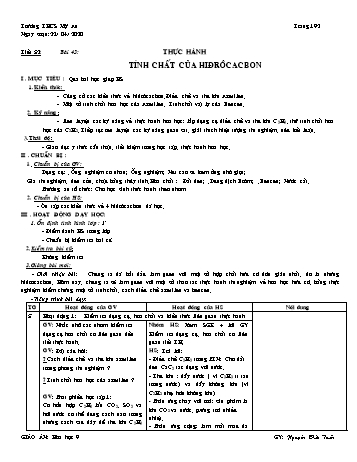 Giáo án Hóa học Lớp 9 - Tiết 52, Bài 43: Thực hành Tính chất của Hiđrôcacbon - Năm học 2019-2020 - Nguyễn Đức Tuấn