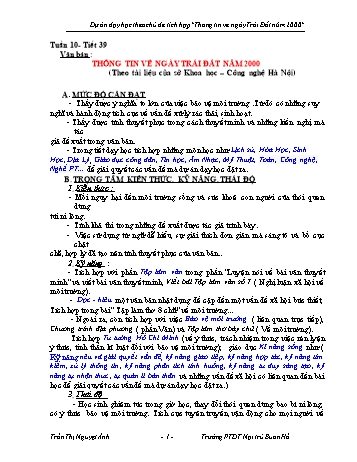 Giáo án Ngữ văn Lớp 8 - Tuần 10, Tiết 39: Thông tin về ngày Trái Đất năm 2000 - Trần Thị Nguyệt Ánh