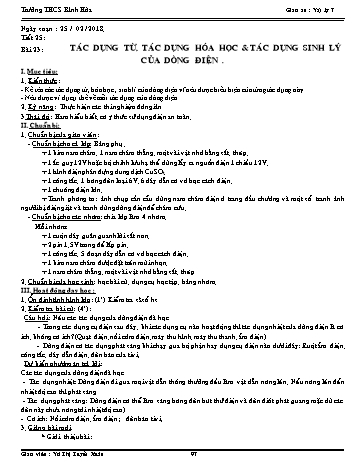 Giáo án Vật lí Lớp 7 - Tiết 25, Bài 23: Tác dụng từ, tác dụng hóa học & tác dụng sinh lý của dòng điện - Võ Thị Tuyết Xuân