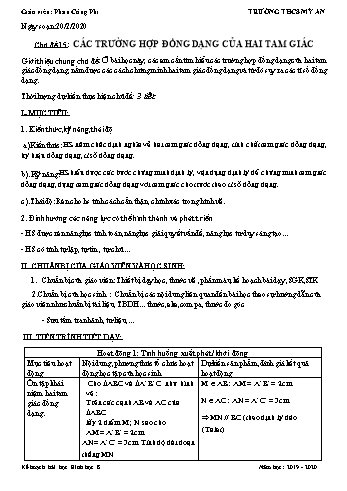 Kế hoạch bài học Hình học Lớp 8 - Chủ đề 15: Các trường hợp đồng dạng của hai tam giác - Năm học 2019-2020 - Phan Công Phi