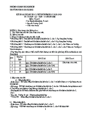 Kế hoạch dạy học chủ đề môn Toán Lớp 6 - Năm học 2018-2019 - Trường THCS Hoài Hải