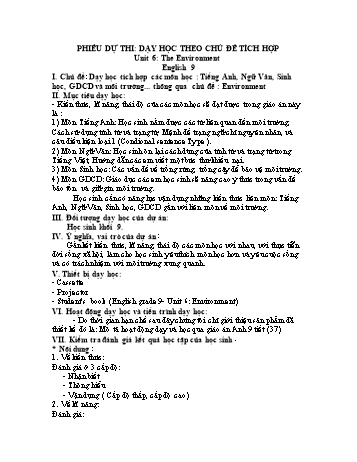 Phiếu dự thi dạy học theo chủ đề tích hợp môn English 9 - Unit 6: The Environment