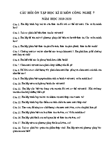 Câu hỏi ôn tập học kì 2 môn Công nghệ 7 - Năm học 2019-2020 - Nguyễn Hồng Phương