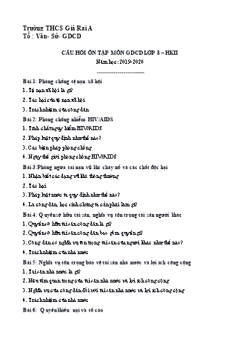 Câu hỏi ôn tập học kì 2 môn Giáo dục công dân 8 - Năm học 2019-2020 - Trường THCS Giá Rai A