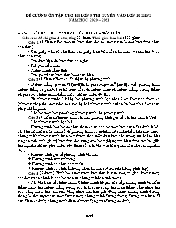 Đề cương ôn tập cho học sinh lớp 9 thi tuyển vào lớp 10 THPT - Năm học 2020-2021