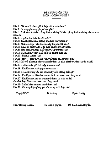 Đề cương ôn tập học kì 2 môn Công nghệ 7 - Năm học 2019-2020 - Đỗ Thị Thanh Huyền