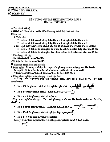 Đề cương ôn tập học kì 2 môn Toán 9 - Năm học 2019-2020 - Trần Văn Hùng