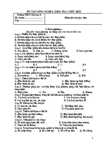 Đề kiểm tra 1 tiết học kì 2 môn Công nghệ Lớp 6 - Trường THCS Giá Rai A