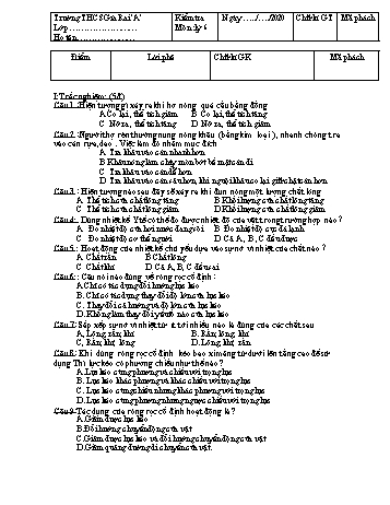 Đề kiểm tra kiến thức học sinh môn Vật lý 6 (Trong thời gian nghỉ covid-2019) - Trường THCS Giá Rai A