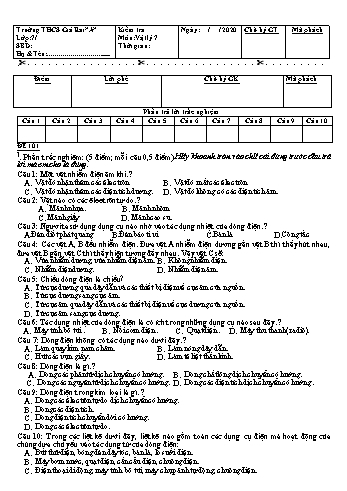 Đề kiểm tra kiến thức học sinh môn Vật lý 7 (Trong thời gian nghỉ covid-2019) - Trường THCS Giá Rai A