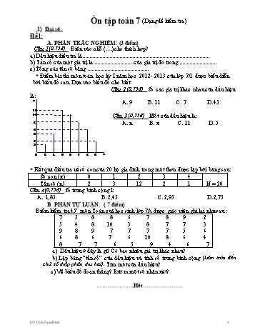 Đề kiểm tra ôn tập Toán 7 - Châu Ngọc Hạnh