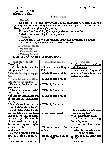 Giáo án Công nghệ Lớp 6, Tuần 1 - Năm học 2017-2018 - Nguyễn Loan Anh