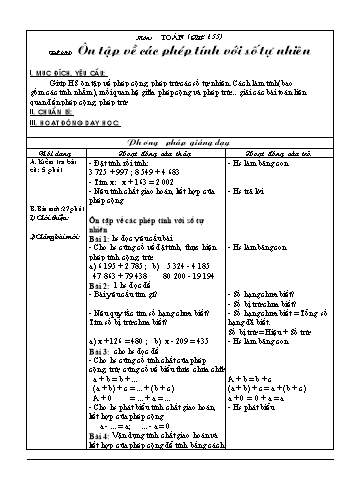 Giáo án Toán Lớp 4, Tiết 155: Ôn tập về các phép tính với số tự nhiên