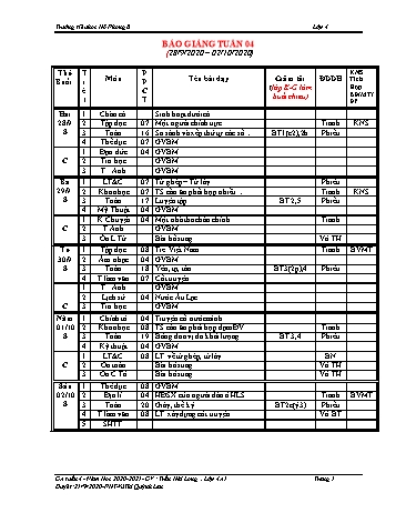 Giáo án Tổng hợp các môn Lớp 4, Tuần 4 - Trần Hải Long - Năm Học 2020-2021