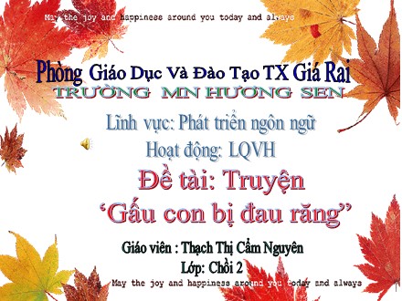 Bài giảng Lớp Chồi 2 - Lĩnh vực phát triển ngôn ngữ, Đề tài: Truyện ‘Gấu con bị đau răng” - Thạch Thị Cẩm Nguyên