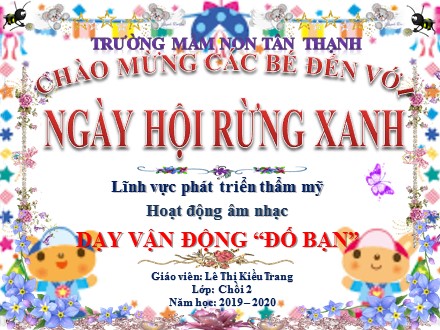 Bài giảng Lớp Chồi - Lĩnh vực phát triển thẩm mỹ, Hoạt động âm nhạc, Dạy vận động Đố bạn - Lê Thị Kiều Trang