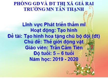 Bài giảng Lớp Lá - Lĩnh vực phát triển thẩm mỹ, Đề tài: Tạo hình hoa tặng chú bộ đội - Trần Cẩm Tiên