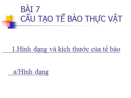 Bài giảng Sinh học 6 - Bài 7: Cấu tạo tế bào thực vật