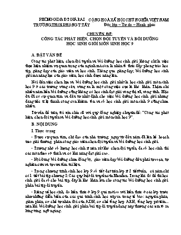 Chuyên đề Công tác phát hiện, chọn đội tuyển và bồi dưỡng học sinh giỏi môn Sinh Học 9