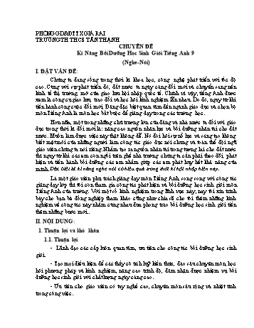 Chuyên đề Kĩ năng bồi dưỡng học sinh giỏi Tiếng anh 9 - Trường THCS Tân Thạnh