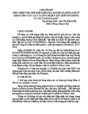 Chuyên đề Thực hiện việc đổi mới kiểm tra, đánh giá môn Lịch sử theo công văn 1122 của sở GDKHCN kết hợp với thông tư 26 của bộ GD&ĐT
