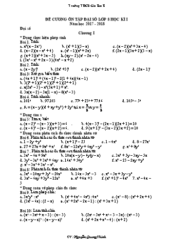 Đề cương ôn tập học kì I Đại số lớp 8  - Năm học 2017-2018 - Trường THCS Giá Rai B