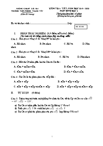 Đề kiểm tra 1 tiết Hình học Lớp 6 - Năm học 2019-2020 - Huỳnh Văn Giàu - Mã đề 001 (Có hướng dẫn chấm)