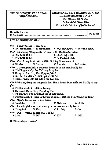 Đề kiểm tra học kì I môn Địa lý Lớp 9 - Năm học 2019-2020 - Trường THCS Phong Thạnh Tây - Mã đề 208 (Có đáp án)