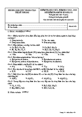 Đề kiểm tra học kì I môn Hóa học Lớp 8 - Năm học 2019-2020 - Trường THCS Phong Thạnh Tây - Mã đề 479 (Có đáp án)
