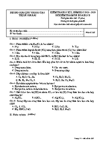 Đề kiểm tra học kì I môn Hóa học Lớp 8 - Năm học 2019-2020 - Trường THCS Phong Thạnh Tây - Mã đề 207 (Có đáp án)