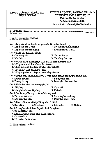 Đề kiểm tra học kì I môn Sinh học Lớp 7 - Năm học 2019-2020 - Trường THCS Phong Thạnh Tây - Mã đề 327 (Có đáp án)