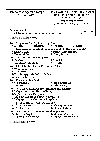 Đề kiểm tra học kì I môn Sinh học Lớp 7 - Năm học 2019-2020 - Trường THCS Phong Thạnh Tây - Mã đề 250 (Có đáp án)