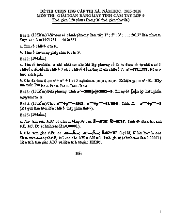 Đề thi chọn HSG cấp Thị xã môn Giải toán bằng máy tính cầm tay Lớp 9 - Năm học 2015-2016 (Có đáp án)