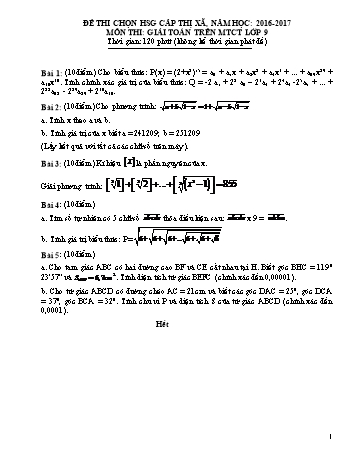 Đề thi chọn HSG cấp Thị xã môn Giải Toán trên MTCT Lớp 9 - Năm học 2016-2017 (Có hướng dẫn chấm môn)