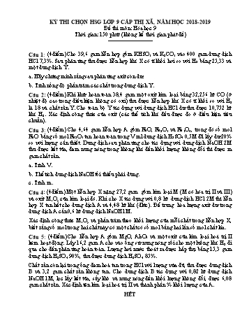 Đề thi chọn HSG cấp Thị xã môn Hóa học Lớp 9 - Năm học 2018-2019 (Có đáp án)